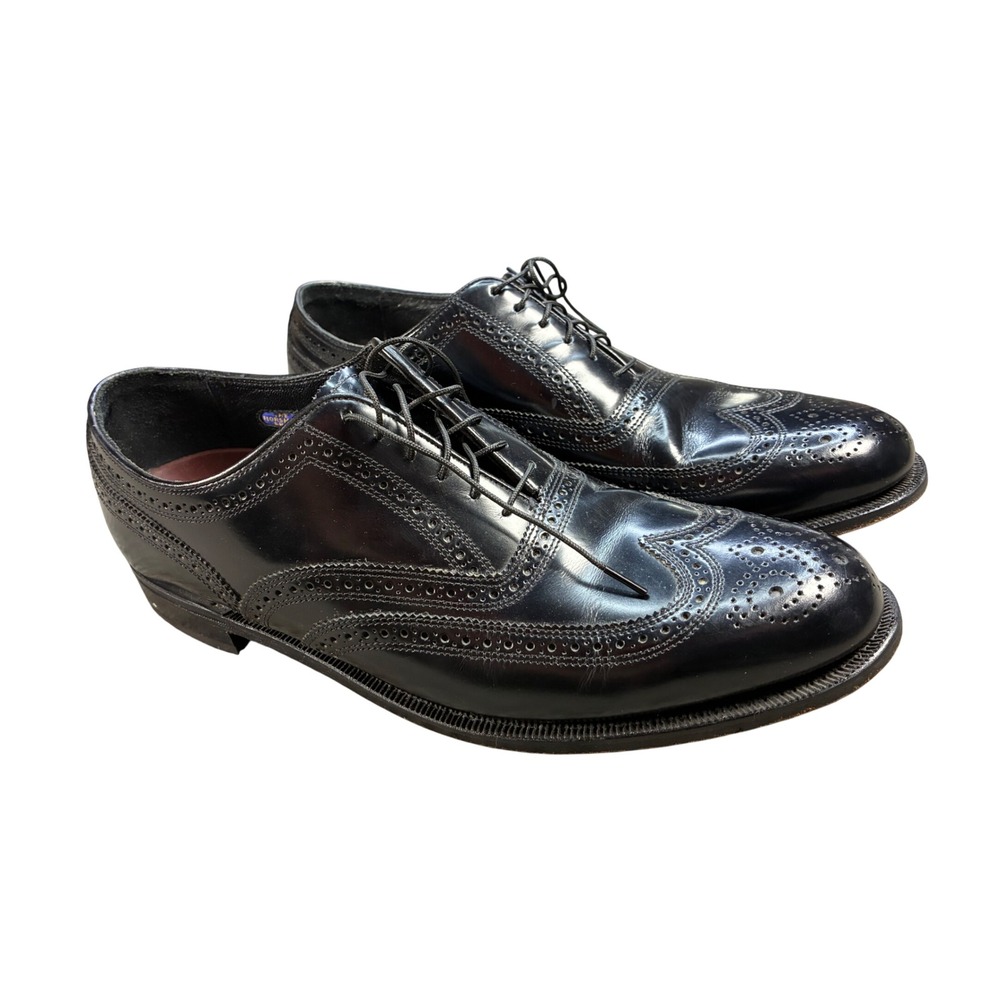 Men's 11 D FLORSHEIM LEXINGTON Black Leather Wingtip Oxford Balmoral Dress Shoes